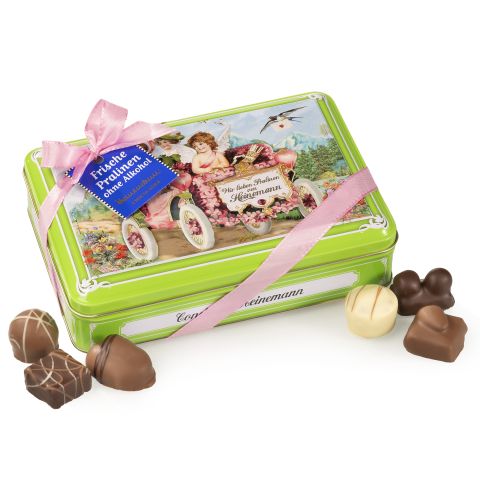Nostalgische grüne Dose Pralinen ohne Alkohol 175g