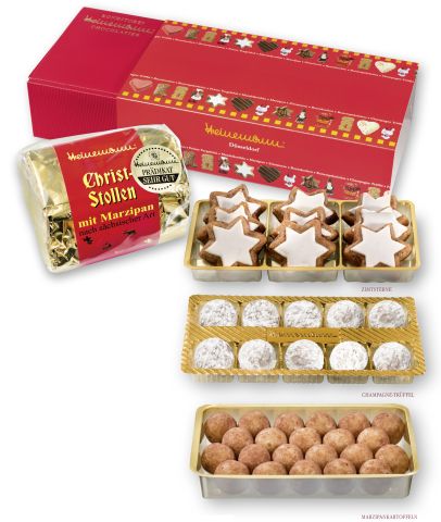Geschenkpaket mit Stollen, Gebäck, Trüffel, Marzipan