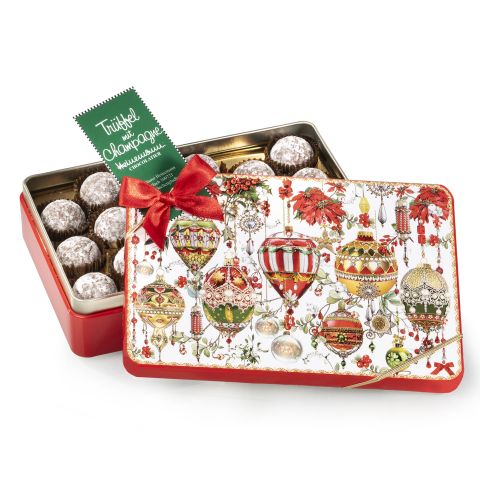 Festliche Schmuckdose Weihnachtsmotiv 215g Trüffel mit Champagne
